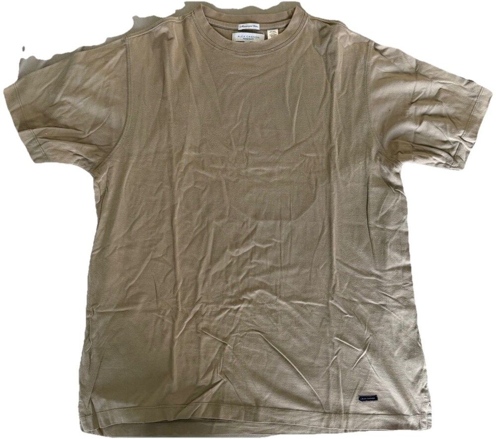 Mens Alex Cannon T-Shirt Size Small Mercerized Cotton Khaki Tan Short Sleeve